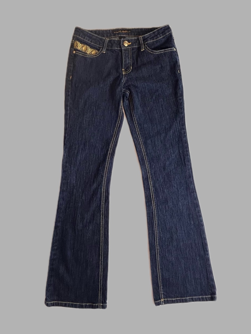 South Pole Dark Blue Flare Jeans with Gold Accent